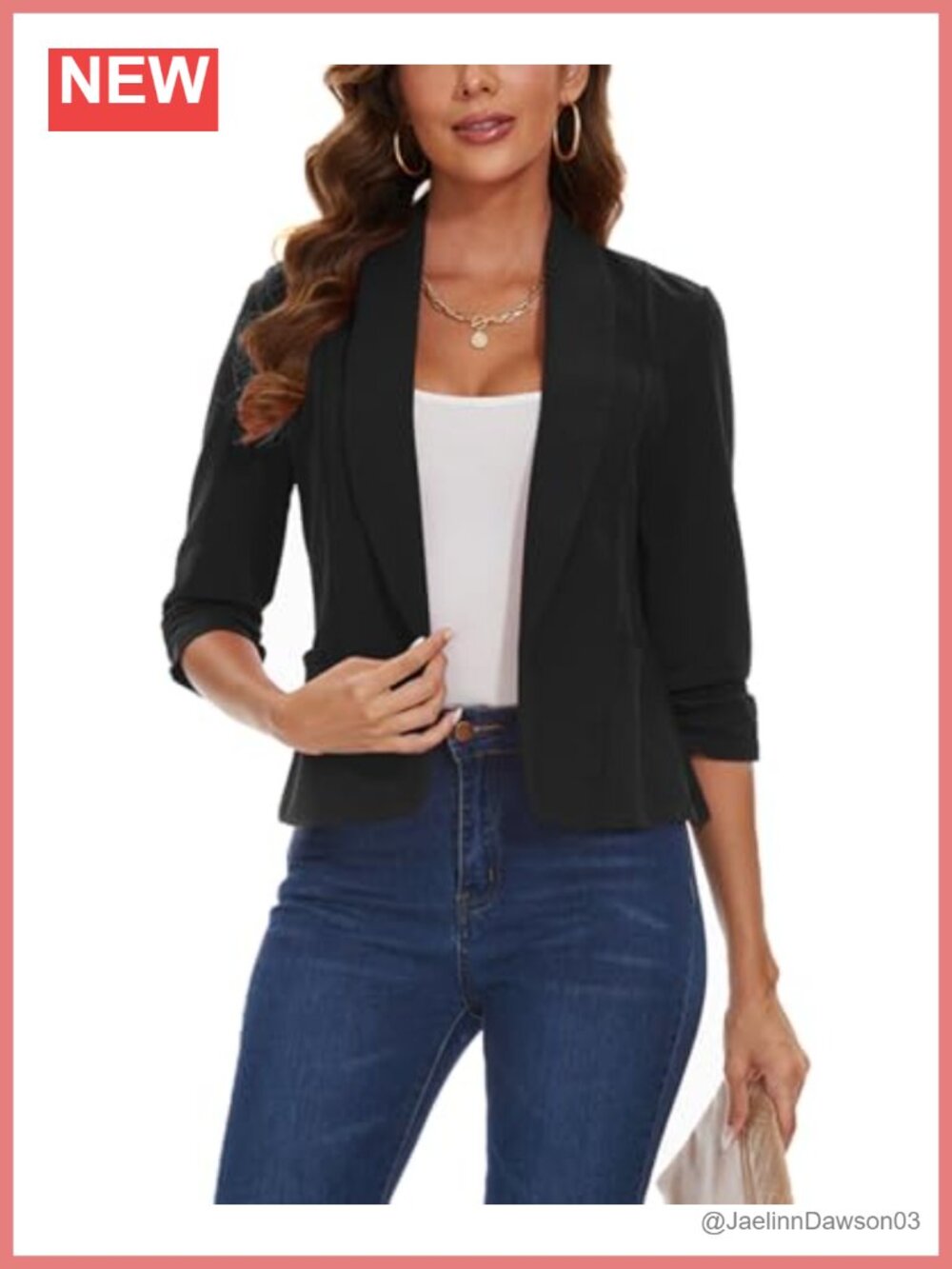 Cropped Blazer 3/4 Sleeve Open Front Casual Business Jacket